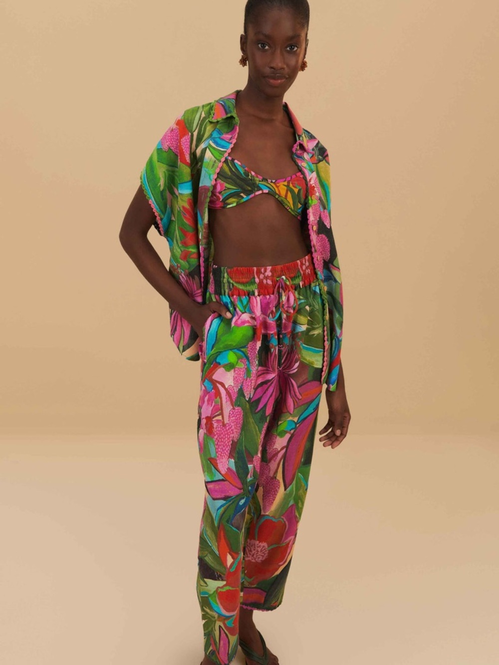 FARM Rio Jardin De Reve Shirt Size XS NWT Tropical Linen Multicolor - Picture 14 of 16
